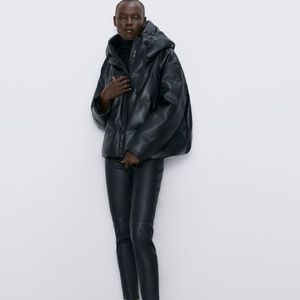 Zara Faux Leather Puffer Jacket